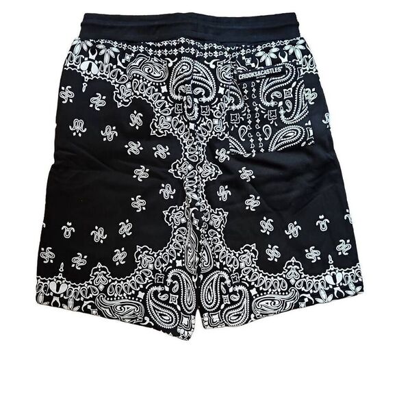 Crooks and Castles Men's Paisley Fleece Shorts Black White XLarge - Picture 2 of 7